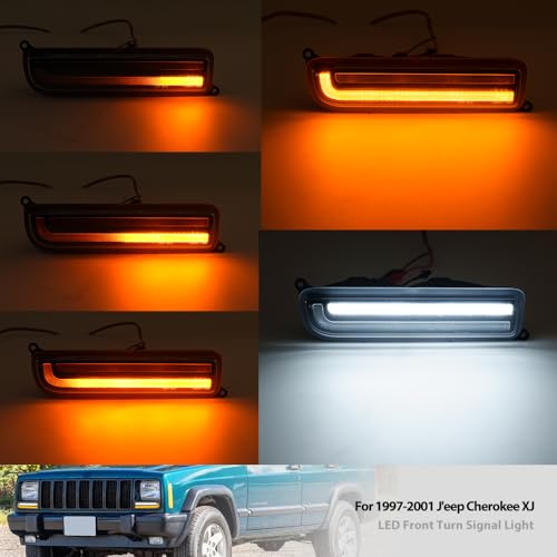 Mingrui test 2PCS Sequential LED Front Turn Signal Lights for 1997-2001 Jeep Cherokee XJ - Amber LED Bumper Signals, White Parking, Front Corner Side Marker Lamps - OEM Replacement 55055142 Clear Lens - Image 2