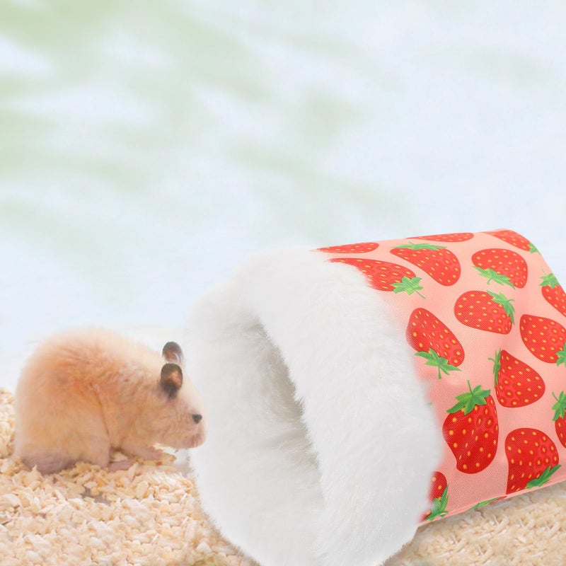 Small Pet Warm Bed Hamster Winter Hideout Cotton Nest Strawberry M Size Cozy Sleeping Pouch - Image 5