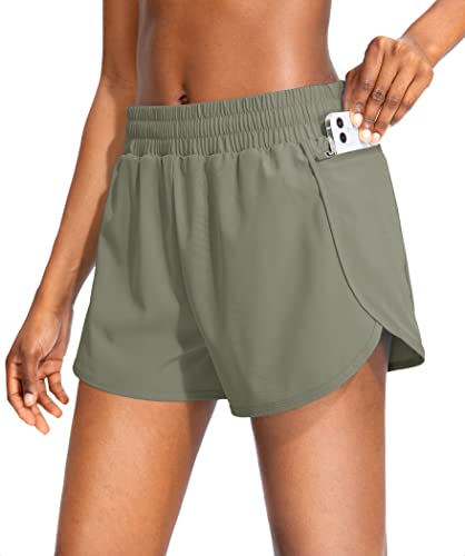 Soothfeel Womens Running Shorts with Zipper Pockets High Waisted Athletic Gym Workout Shorts for Women with Liner - Image 1