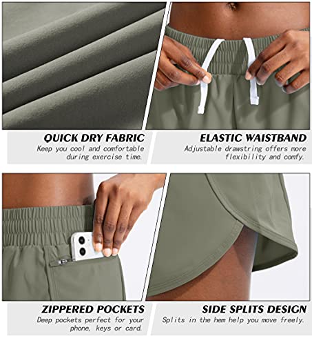 Soothfeel Womens Running Shorts with Zipper Pockets High Waisted Athletic Gym Workout Shorts for Women with Liner - Image 4