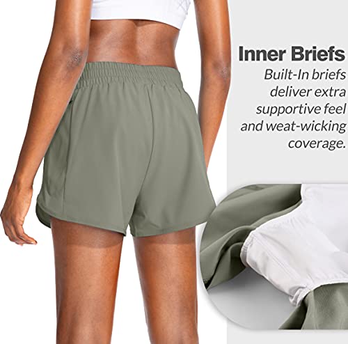 Soothfeel Womens Running Shorts with Zipper Pockets High Waisted Athletic Gym Workout Shorts for Women with Liner - Image 3