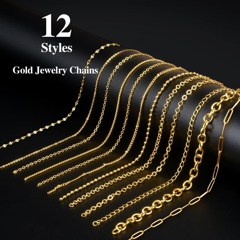 Ecoofor Gold Necklace Chains for Jewelry Making, 95.1 Feet 12 Rolls Jewelry Chains for DIY Necklace Bracelet Jewelry Making with Jump Rings/Lobster Clasps/Connectors - Image 2