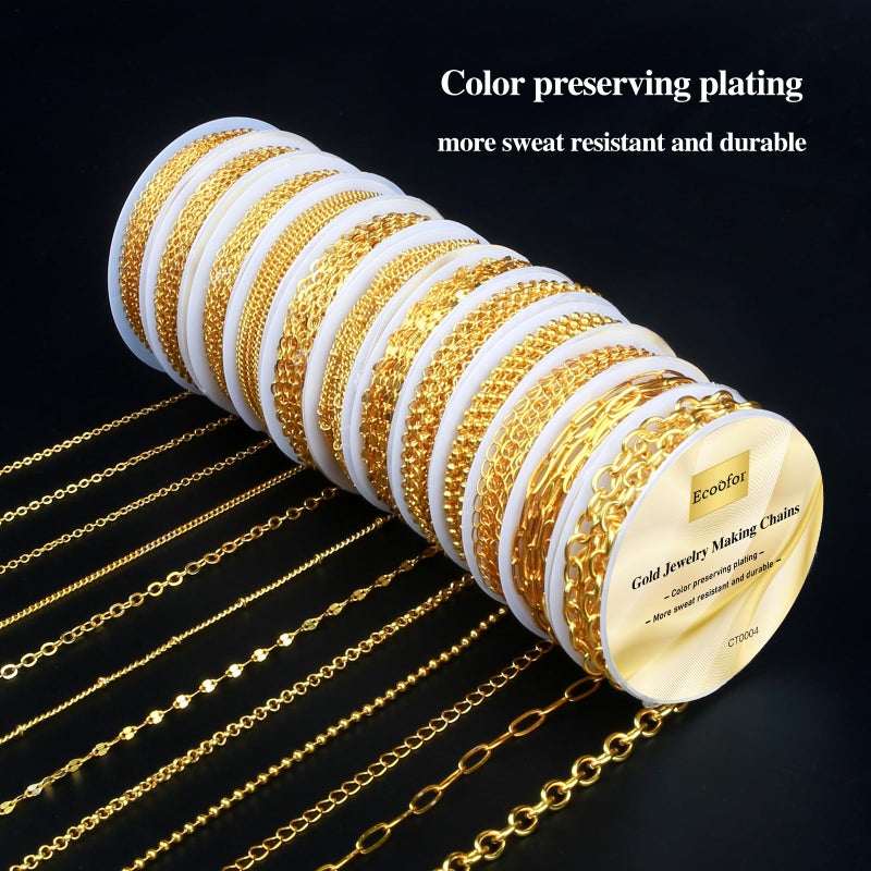 Ecoofor Gold Necklace Chains for Jewelry Making, 95.1 Feet 12 Rolls Jewelry Chains for DIY Necklace Bracelet Jewelry Making with Jump Rings/Lobster Clasps/Connectors - Image 4