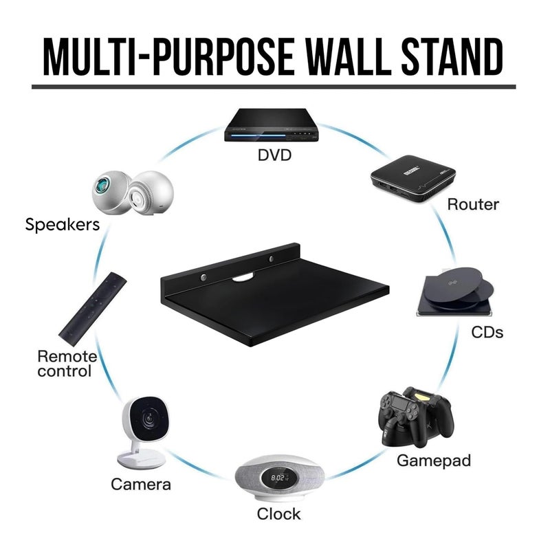 DIME حامل صندوق الإعداد الخشبي الهندسي | حامل صندوق التلفاز المثبت على الحائط لرفوف المنزل لحمل مكبرات الصوت وجهاز التوجيه WiFi ووحدة التحكم في الألعاب وجهاز البث عن بُعد (أسود) - Image 4