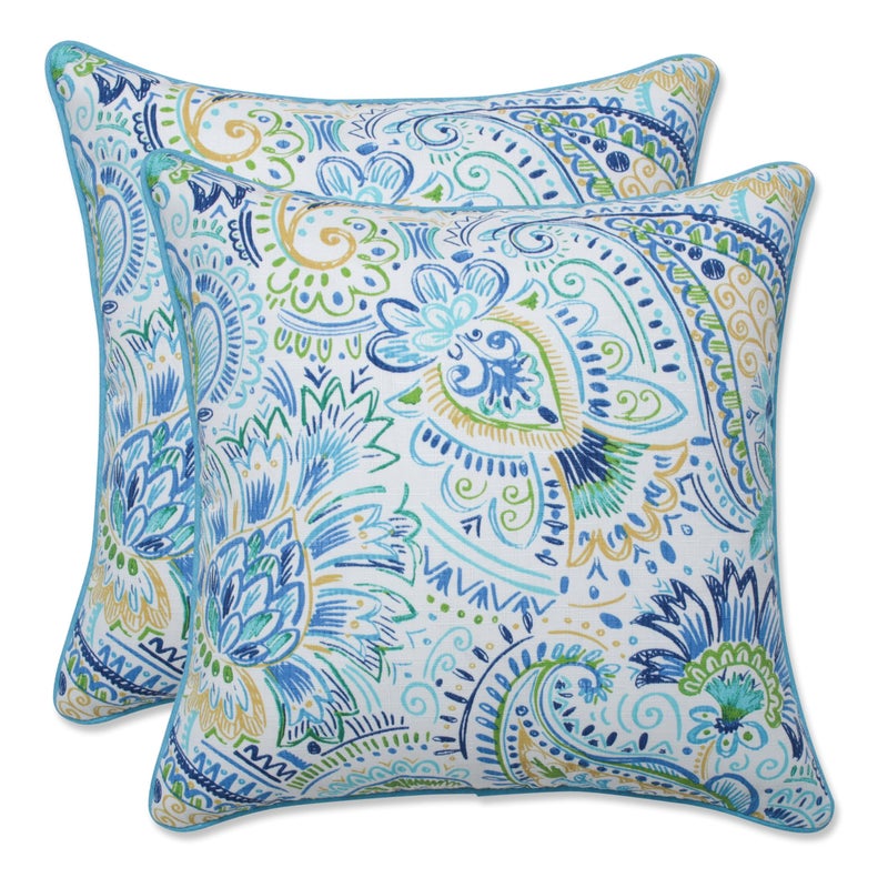 Pillow Perfect Paisley IndoorOutdoor Accent Throw Pillow Plush Fill Weather and Fade Resistant Throw  165 x 165 BlueYellow Gilford 2 Count