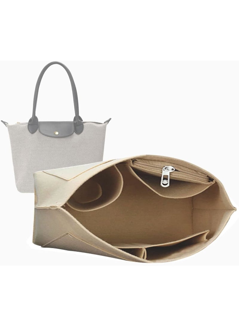 SOLARAE Multi-Pocket Felt Handbag Organizer, Folding Tote Bag organizer insert, Felt Organizer Insert Handbags & Base Shaper, for Insert Wallet Organizer for Longchamp (Small, Beige) - Image 1