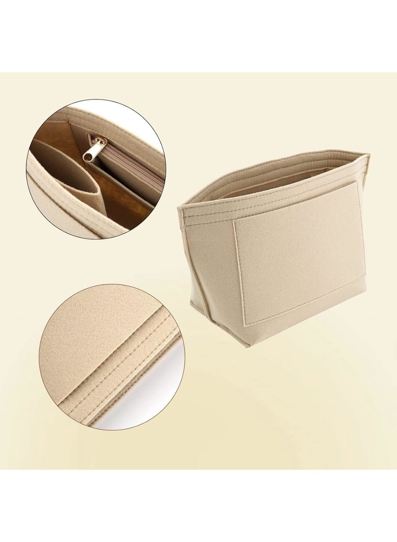 SOLARAE Multi-Pocket Felt Handbag Organizer, Folding Tote Bag organizer insert, Felt Organizer Insert Handbags & Base Shaper, for Insert Wallet Organizer for Longchamp (Small, Beige) - Image 4