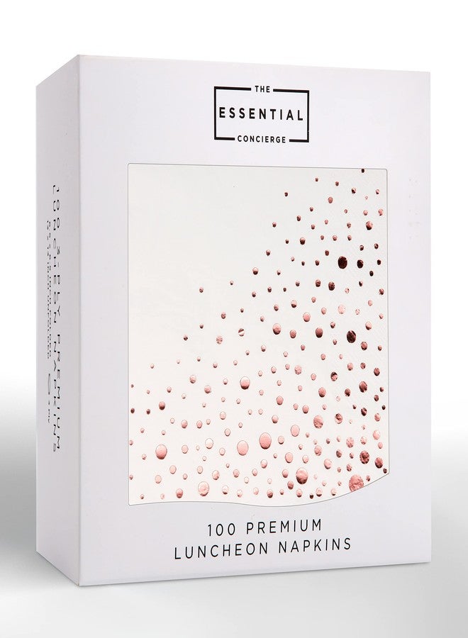 The Essential Concierge 100 Pack Disposable Napkins, Rose Gold & White, 6.5 x 6.5 Inch, 3-Ply Paper Napkins - Image 1