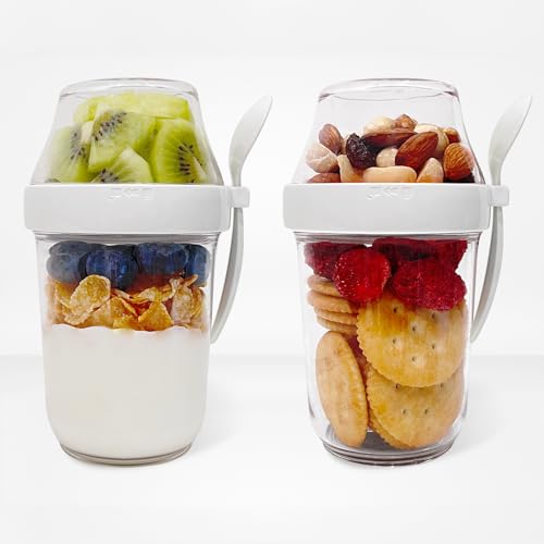 Felli On the Go Yogurt Parfait Snack Cup 12 oz with Spoon & Lid, 100% Leak Proof Granola Holder for To Go Breakfast Cereal Fruit Overnight Oats Container Reusable, Travel Hiking Camping (2, White) - Image 1