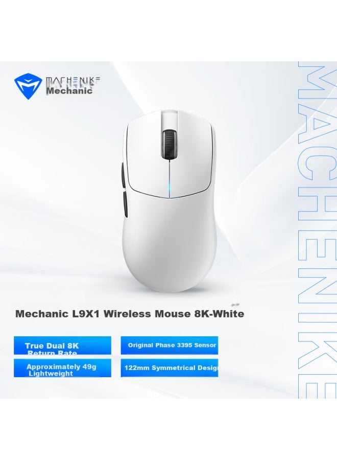 Machenike L9x1 Advanced Lightweight Wireless Mouse, Gaming And Office Wired/2.4g/bluetooth Tri-mode, Paw3395 Dual 8k, 49g Lightweight Design Without Holes, White - Image 1