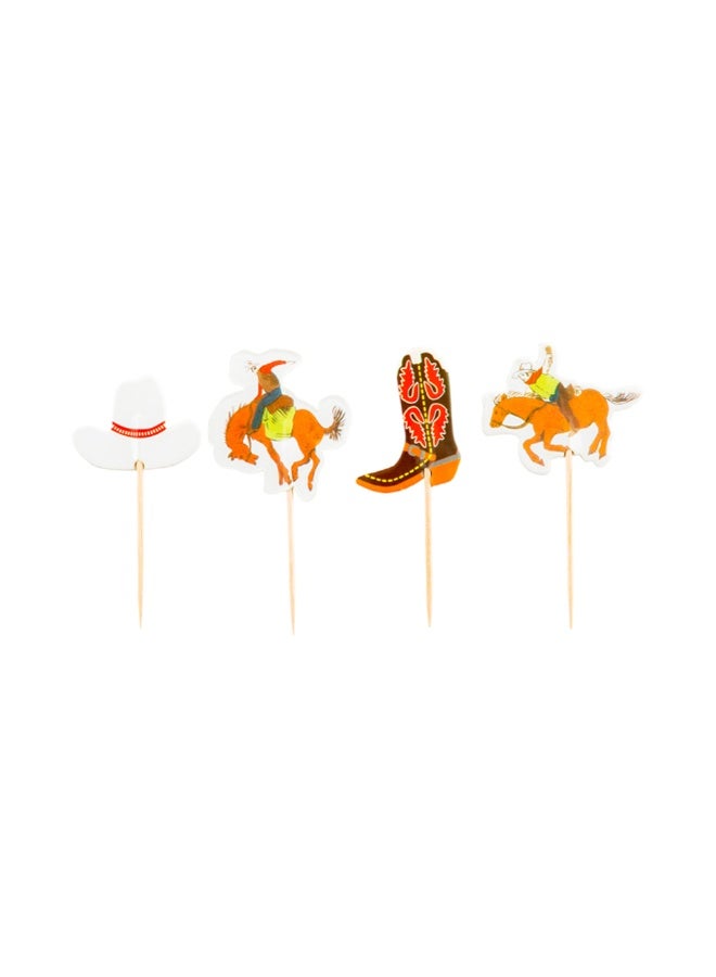 Restaurantware Wild West Cupcake Toppers, 24 Assorted Western Cupcake Toppers - Includes Cowboys On Horses, A Cowboy Hat, And Cowboy Boot, For Dessert Or Pastry Display, Paper Birthday Decorations - Image 1