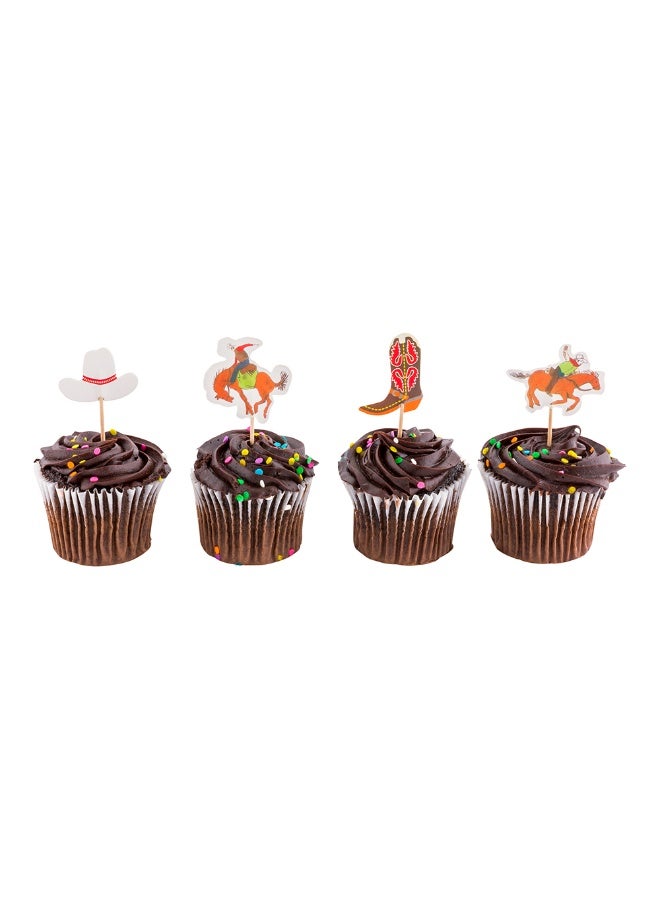 Restaurantware Wild West Cupcake Toppers, 24 Assorted Western Cupcake Toppers - Includes Cowboys On Horses, A Cowboy Hat, And Cowboy Boot, For Dessert Or Pastry Display, Paper Birthday Decorations - Image 2