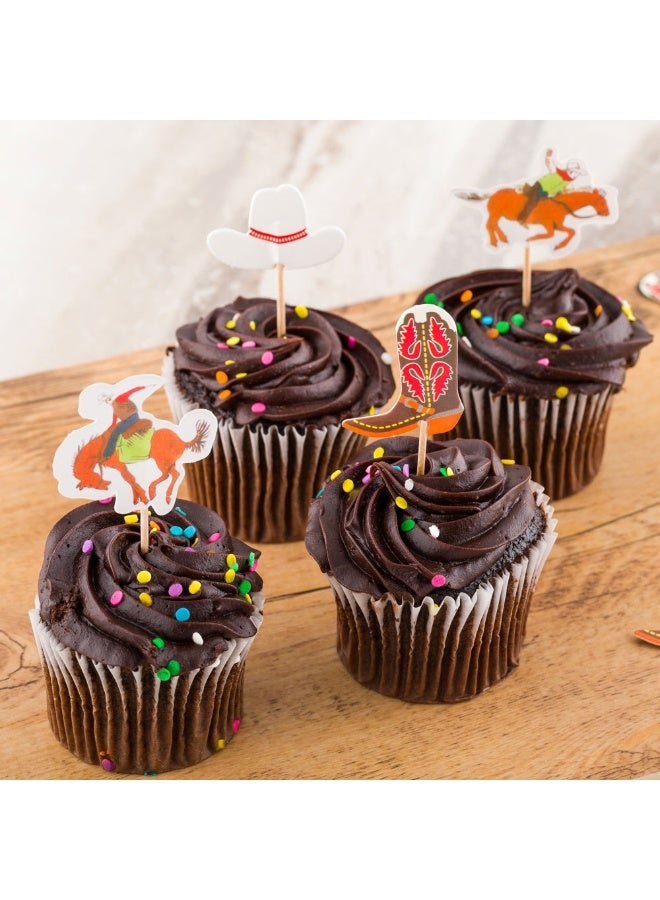 Restaurantware Wild West Cupcake Toppers, 24 Assorted Western Cupcake Toppers - Includes Cowboys On Horses, A Cowboy Hat, And Cowboy Boot, For Dessert Or Pastry Display, Paper Birthday Decorations - Image 3