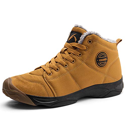 UPSOLO Mens Winter Boots Snow Booties Warm Soft Rubber Sole Backpacking Trekking Shoes Outdoor Trekking Casual Walking Lightweight Sneakers(6118 Yellow 43) - Image 1