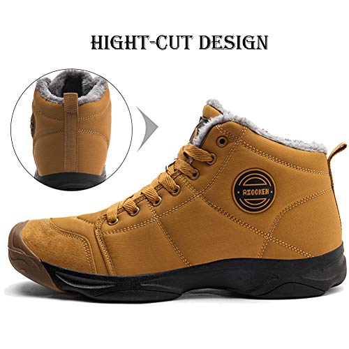 UPSOLO Mens Winter Boots Snow Booties Warm Soft Rubber Sole Backpacking Trekking Shoes Outdoor Trekking Casual Walking Lightweight Sneakers(6118 Yellow 43) - Image 2