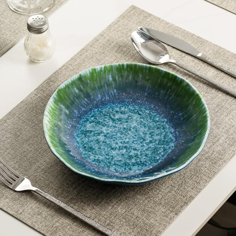Topmela Melamine Pasta Bowls Large Salad Bowls Set 9 inch Sets of 6 pcs Soup Bowls Wide Shallow Flat Turquoise Teal Round Dinnerware Tableware Dishwasher Safe Not Microware Not Oven - Image 5