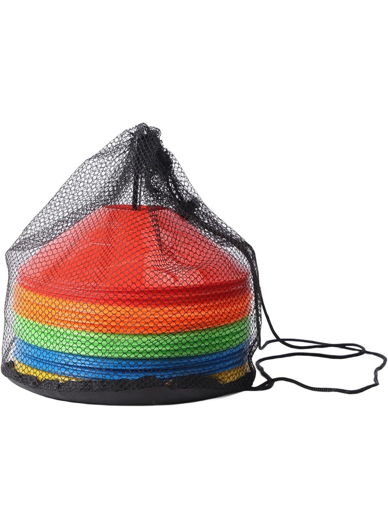 أقماع تدريب رياضية مدورة متعددة الألوان مع حقيبة شبكية - Image 1