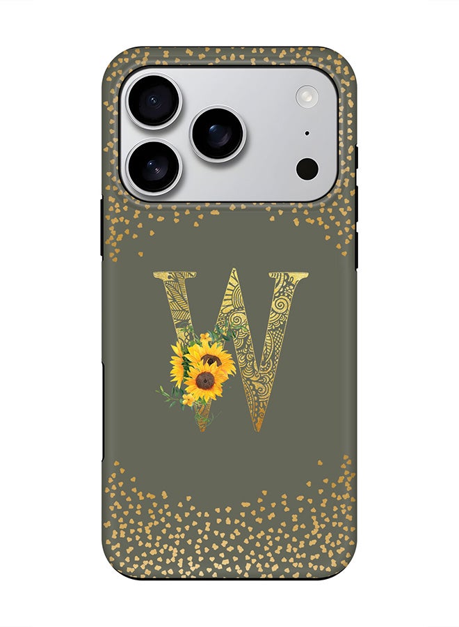 Stylizedd Tough Pro Magnetic Case for iPhone 17 Pro, Dual Layer hybrid PC + TPU Mobile Cover Matte - Custom Floral Monogram - W  (Olive Green )