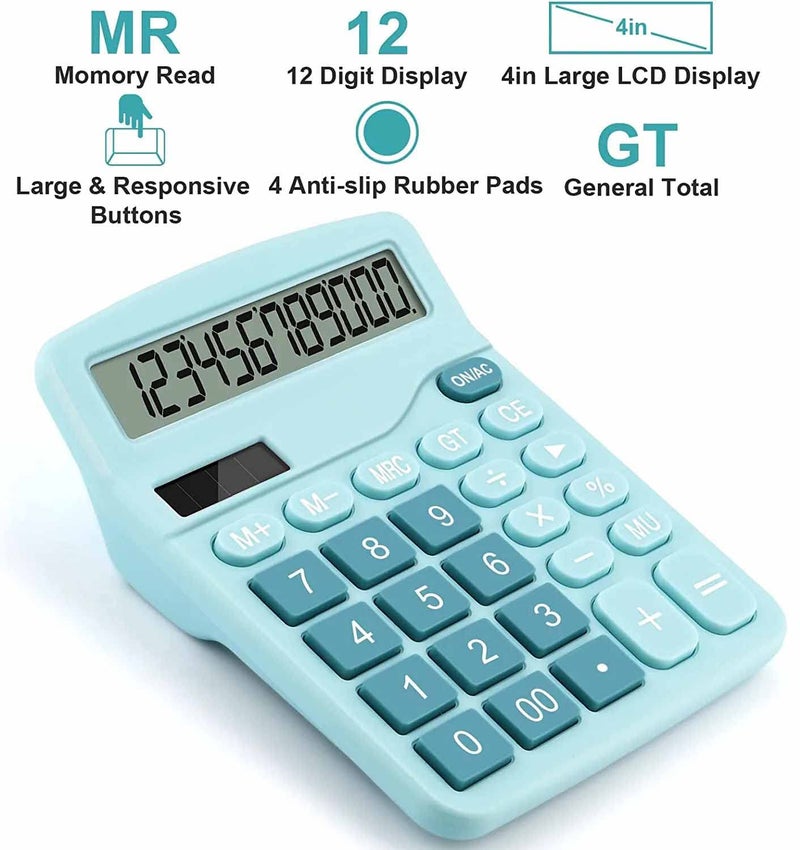 PUNGLTD Office Desk Calculator, Cute Calculator for Kids, Basic Calculators Desktop, Dual Power Simple Financial Calculator with Big Button Large Display for Office Home and School (Blue) - Image 2