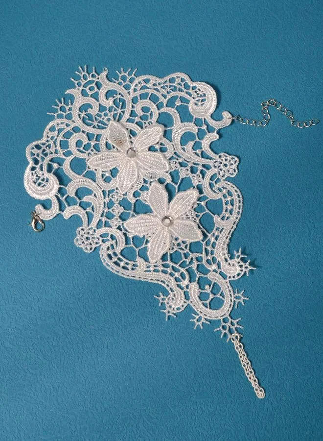 Take Two  White lace and Rhinestone Details Ring Bracelet for Women | Best Price UAE