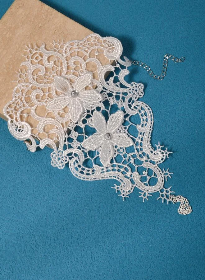 Take Two  White lace and Rhinestone Details Ring Bracelet for Women | Best Price UAE