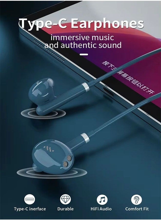 Generic - In-Ear Noise Cancelling Headphones With Microphone For IPhone 15 Pro Max Samsung S24 Ultra A53 A54 S23 FE S22 S21 - Blue - Image 1