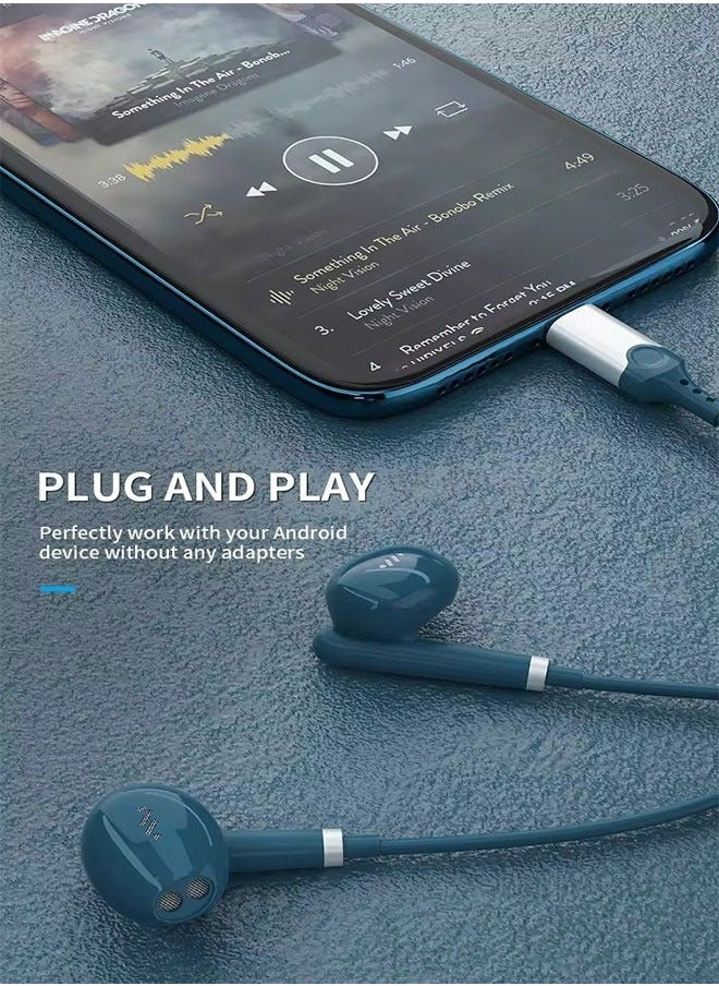 Generic - In-Ear Noise Cancelling Headphones With Microphone For IPhone 15 Pro Max Samsung S24 Ultra A53 A54 S23 FE S22 S21 - Blue - Image 1