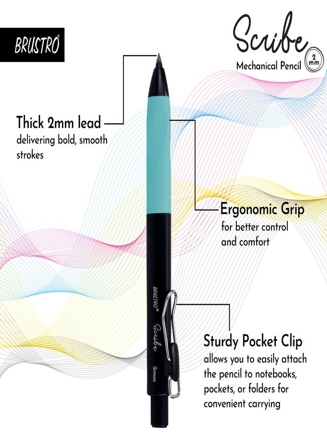 BRUSTRO Scribe Mechanical Pencil 2B | Tip 2MM, Set of 2 (Smoke Grey & Turquoise Blue) with Built-in Sharpener and 5 Extra Leads |Ideal For Writing,Sketching,Drawing,Mandala Arts,Schools - Image 3