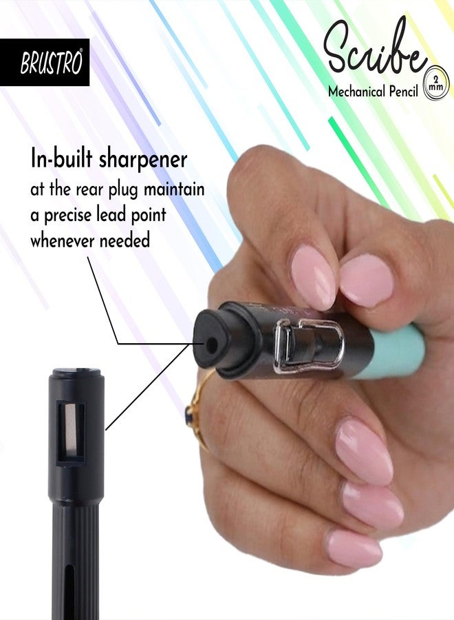 BRUSTRO Scribe Mechanical Pencil 2B | Tip 2MM, Set of 2 (Smoke Grey & Turquoise Blue) with Built-in Sharpener and 5 Extra Leads |Ideal For Writing,Sketching,Drawing,Mandala Arts,Schools - Image 5