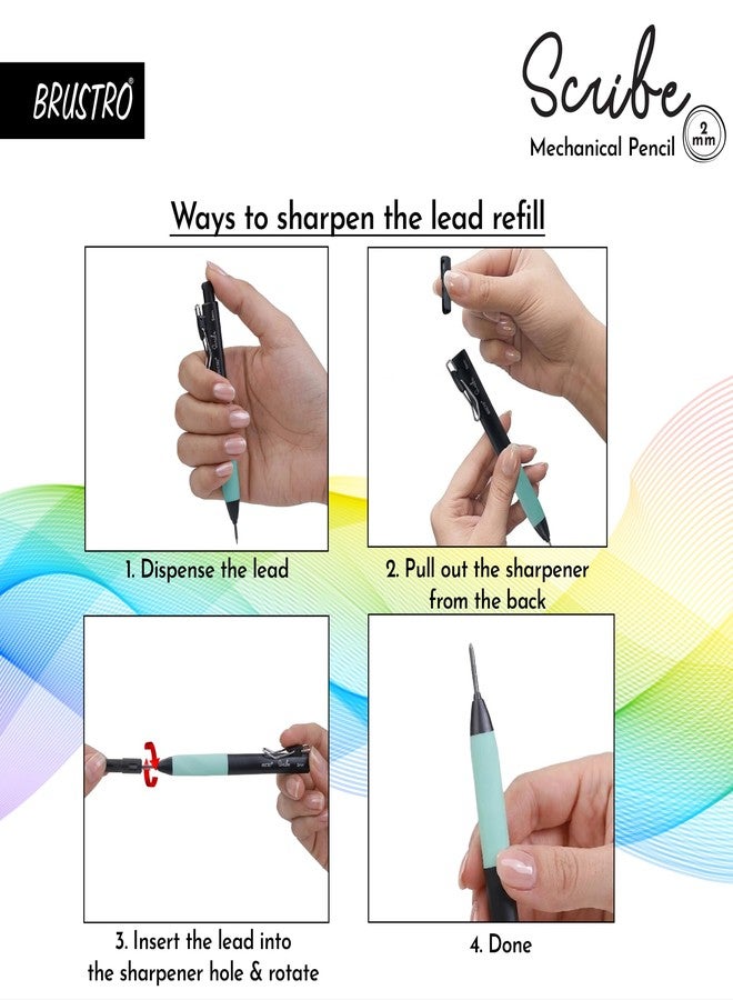 BRUSTRO Scribe Mechanical Pencil 2B | Tip 2MM, Set of 2 (Smoke Grey & Turquoise Blue) with Built-in Sharpener and 5 Extra Leads |Ideal For Writing,Sketching,Drawing,Mandala Arts,Schools - Image 4