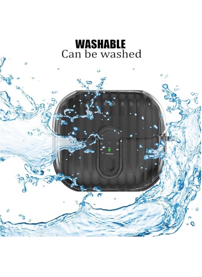 Generic - Lock Case Compatible with Samsung Galaxy Buds3 Pro/Galaxy Buds3(2024) with Keychain, Soft TPU Funny Shell Pattern Shockproof Protective Cover（Transparent Black） - Image 1