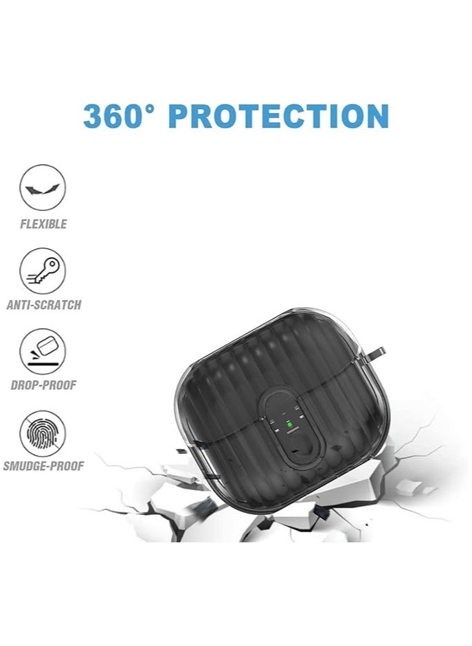Generic - Lock Case Compatible with Samsung Galaxy Buds3 Pro/Galaxy Buds3(2024) with Keychain, Soft TPU Funny Shell Pattern Shockproof Protective Cover（Transparent Black） - Image 1