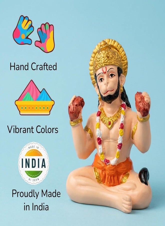RIANZ® Handcrafted Hanuman Ji Idol for Car Dashboard, Home Temple & Office Decor - Rasik Pose Bajrangbali Murti with Traditional Ornaments - Vibrant Resin Statue for Gift & Vastu (Multi Color) - Image 4