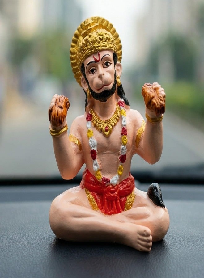 RIANZ® Handcrafted Hanuman Ji Idol for Car Dashboard, Home Temple & Office Decor - Rasik Pose Bajrangbali Murti with Traditional Ornaments - Vibrant Resin Statue for Gift & Vastu (Multi Color) - Image 2