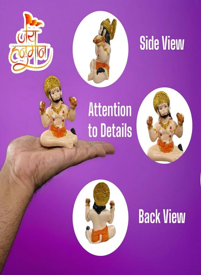 RIANZ® Handcrafted Hanuman Ji Idol for Car Dashboard, Home Temple & Office Decor - Rasik Pose Bajrangbali Murti with Traditional Ornaments - Vibrant Resin Statue for Gift & Vastu (Multi Color) - Image 3