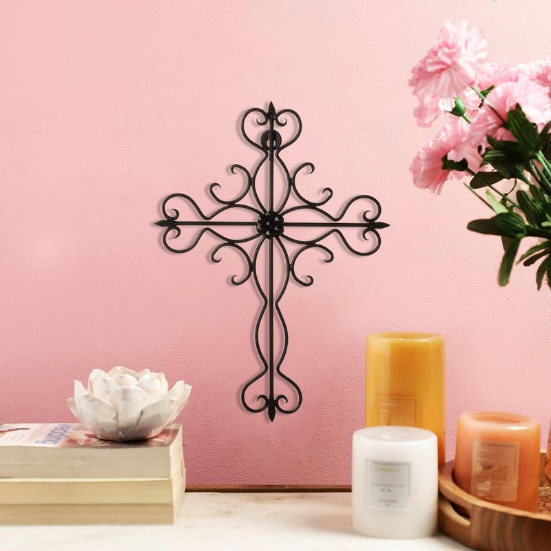 RELY+ + Black Matte Wall Cross 14x10 Inch Living Room Décor Outdoor Crucifix Rustic Wall Decor Metal Wall Art Decorative Hanging Iron Wrought Wall Décor crosses for Indoor Home Halloween Decorations - Image 3