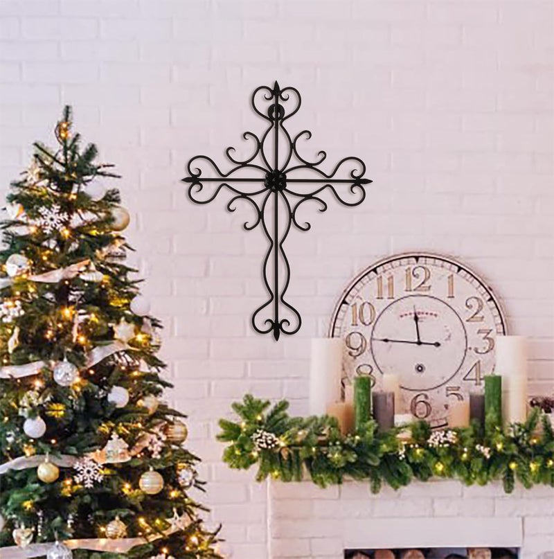 RELY+ + Black Matte Wall Cross 14x10 Inch Living Room Décor Outdoor Crucifix Rustic Wall Decor Metal Wall Art Decorative Hanging Iron Wrought Wall Décor crosses for Indoor Home Halloween Decorations - Image 5