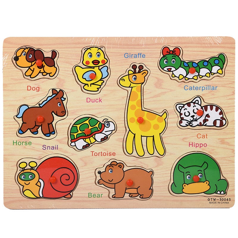 Hand-Held Board Children'S Wooden Puzzle Early Education Digital Letters Animal Traffic Learning Cognitive Puzzle - Image 1