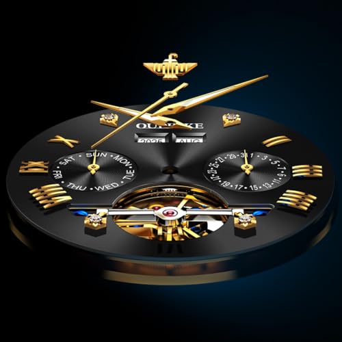 OUPINKE Men's Automatic Watch 44mm Big Dial,Luxury Mechanical Wristwatch,Sapphire Crystal Glass,50M Waterproof, Tungsten Steel with Date Display (Black Dial,Two Tone Tungsten Steel Strap) - Image 5