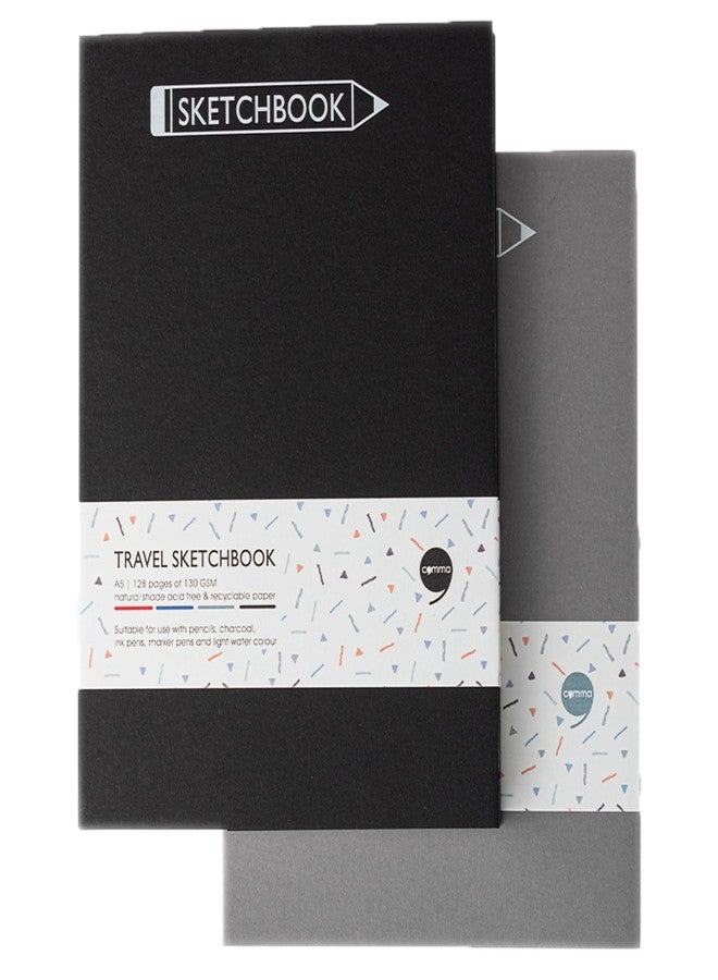 كوما دفتر رسم كوما للسفر | مقاس A5 | 128 صفحة | 130 غرام/م²، لون طبيعي، ورق خالٍ من الأحماض وقابل لإعادة التدوير | عبوة من قطعتين | أسود + رمادي - Image 1