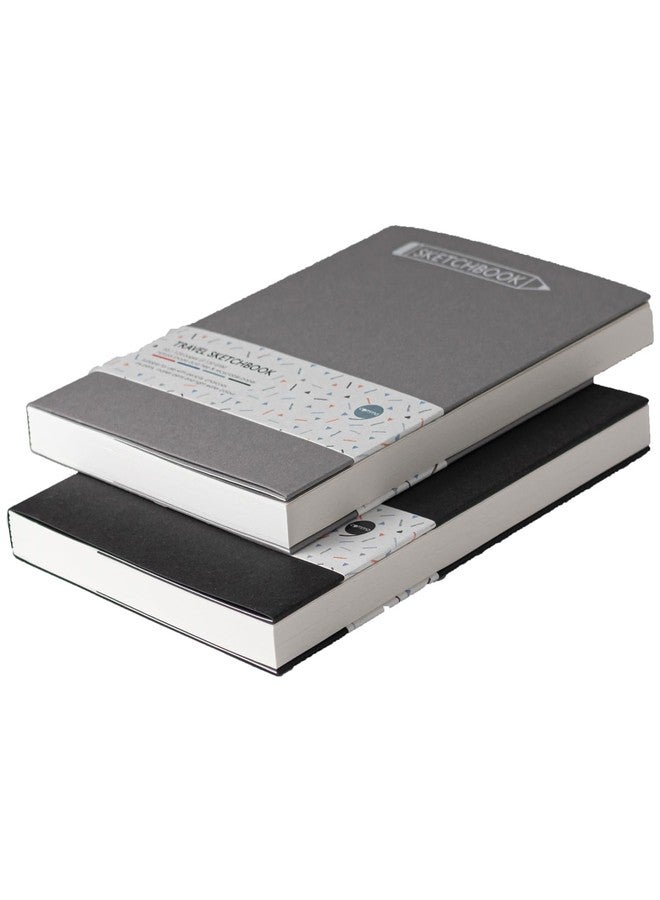 كوما دفتر رسم كوما للسفر | مقاس A5 | 128 صفحة | 130 غرام/م²، لون طبيعي، ورق خالٍ من الأحماض وقابل لإعادة التدوير | عبوة من قطعتين | أسود + رمادي - Image 2