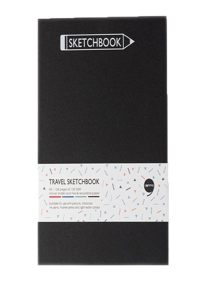كوما دفتر رسم كوما للسفر | مقاس A5 | 128 صفحة | 130 غرام/م²، لون طبيعي، ورق خالٍ من الأحماض وقابل لإعادة التدوير | عبوة من قطعتين | أسود + رمادي - Image 4