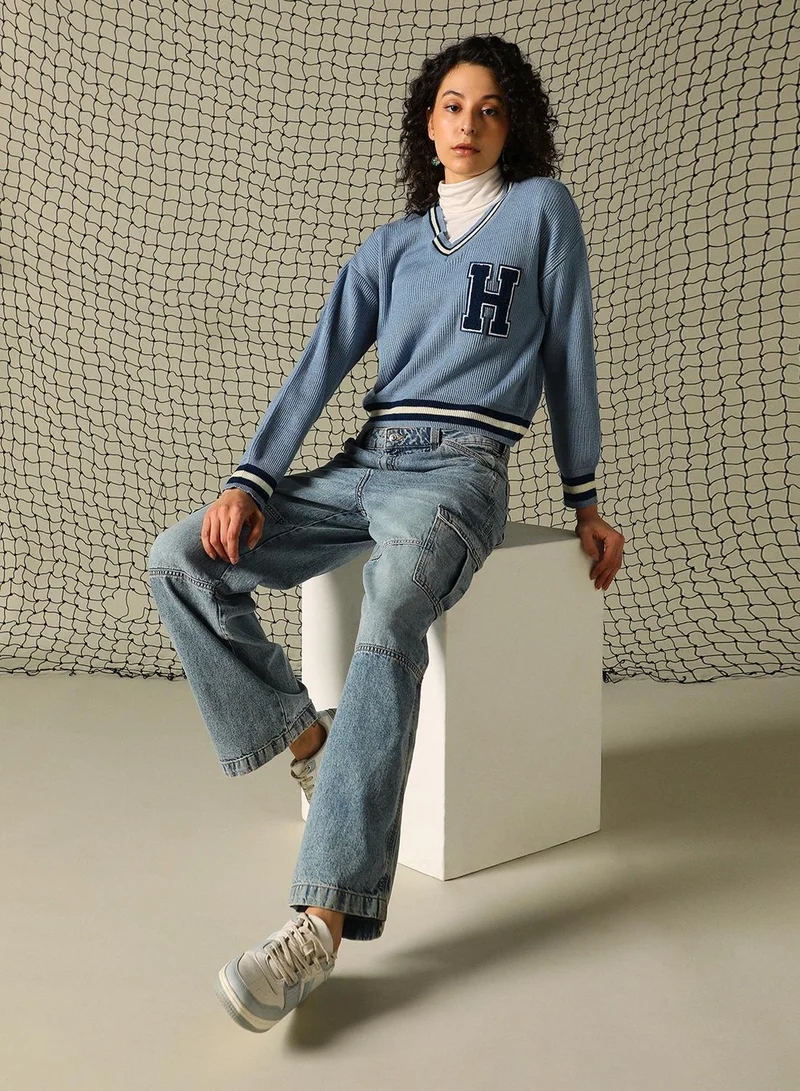 Hubberholme Women's Multicoloured 100% Acrylic Solid Regular Fit Sweater