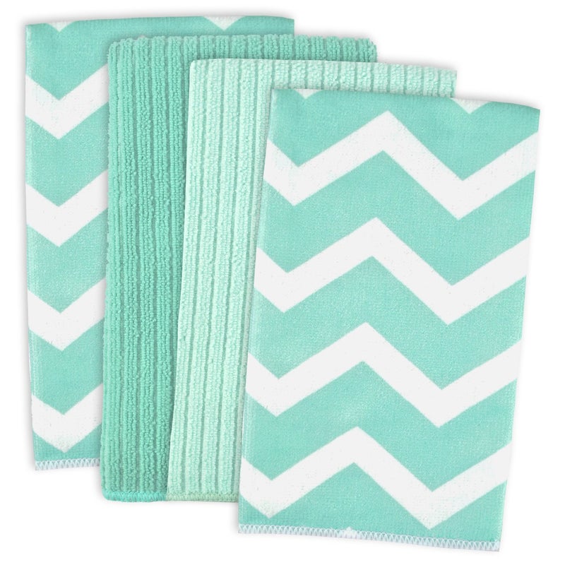 DII Cleaning Collection MultiPurpose Microfiber Aqua Chevron Dishtowel Set