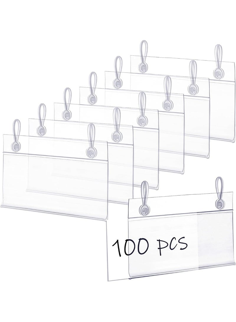 Relex Plastic Wire Shelf Label Holders, Fits 10x4cm Paper Tags, Clear Price Tag & Ticket Holder, Double Snap Lock Closure, Reusable for Market, Retail, Pantry (100Pcs) - Image 1