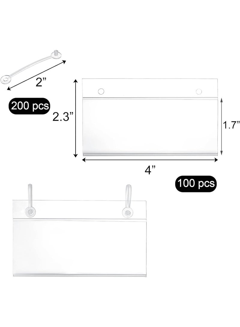 Relex Plastic Wire Shelf Label Holders, Fits 10x4cm Paper Tags, Clear Price Tag & Ticket Holder, Double Snap Lock Closure, Reusable for Market, Retail, Pantry (100Pcs) - Image 3