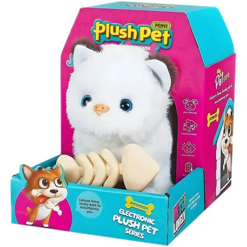 Mini Plush Pet White Cat with Fish Bone - MC-1053