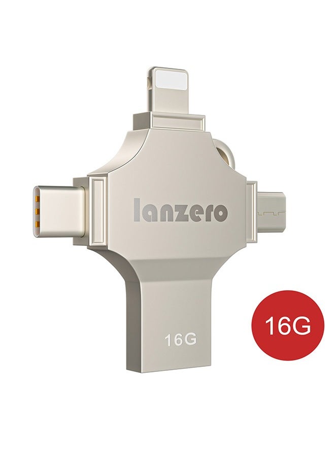 Lanzero Lanzero 16GB 4-in-1 Metal USB Flash Drive Mobile Phone Computer Dual Use USB Flash Drive For Type-C Micro USB iOS Devices  - Image 1