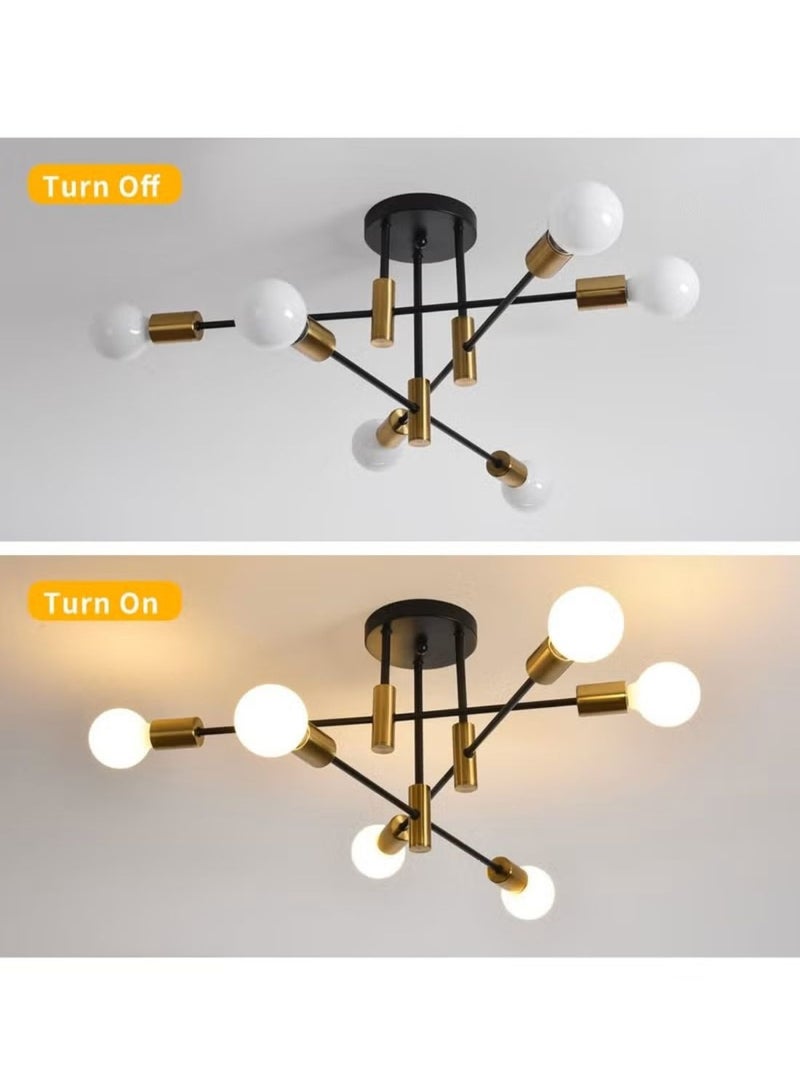 HILUKE Mid Century Sputnik Chandelier Modern Ceiling Lighting 6 Lights Adjustable Industrial Mount Pendant Light Fixture For Kitchen Living Dining Room Bedroom Foyer - Image 5