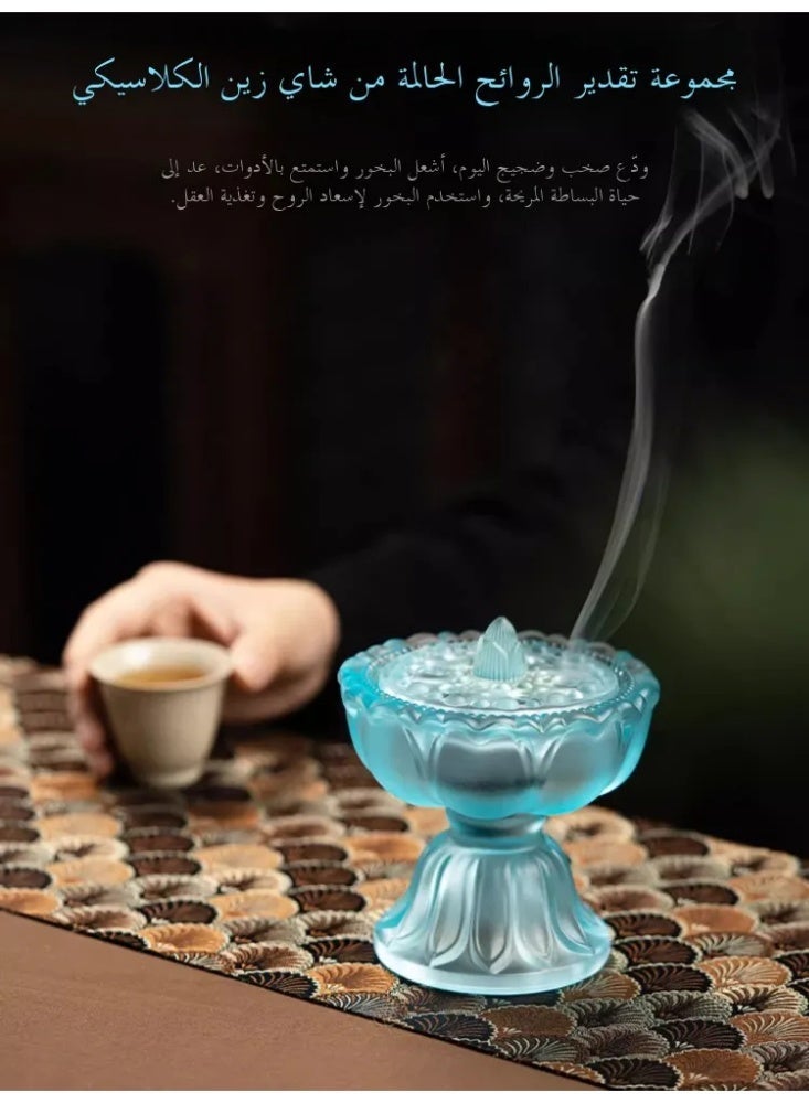 Traditional Liuli Glass "Sacred Lotus Lamp" Incense Burner, Censer for Bakhoor/Oud, Home & Festival Decor Gift - Image 2